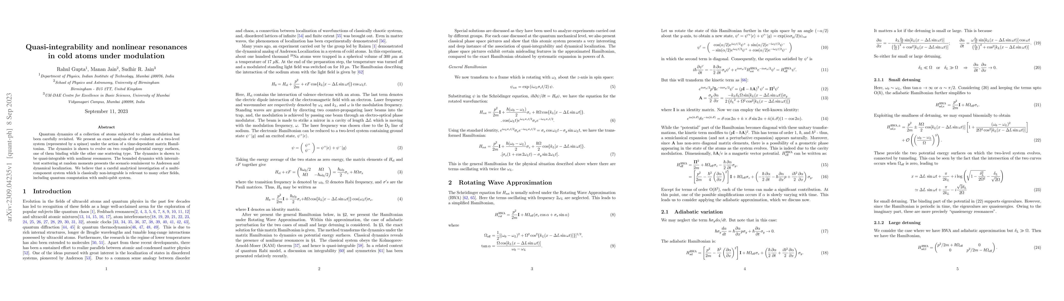 Thumbnail for Quasi-integrability and nonlinear resonances in cold atoms under
  modulation