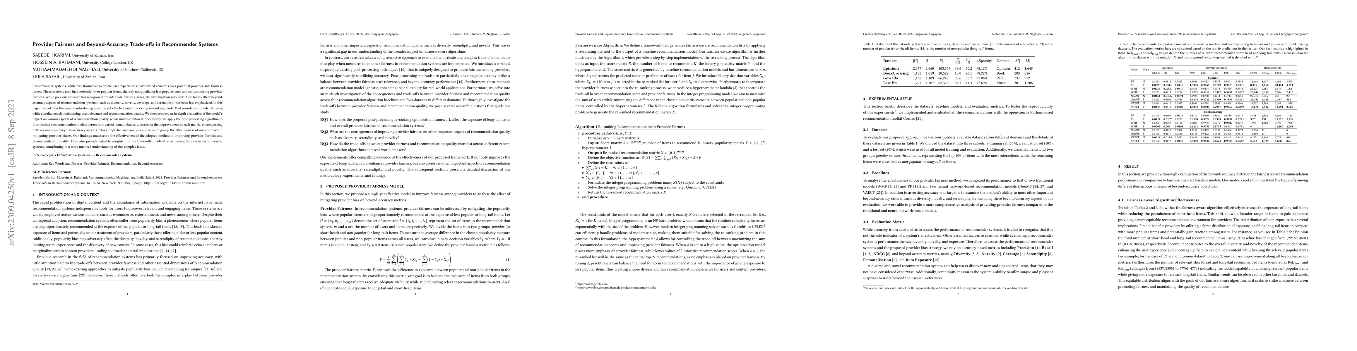Thumbnail for Provider Fairness and Beyond-Accuracy Trade-offs in Recommender Systems