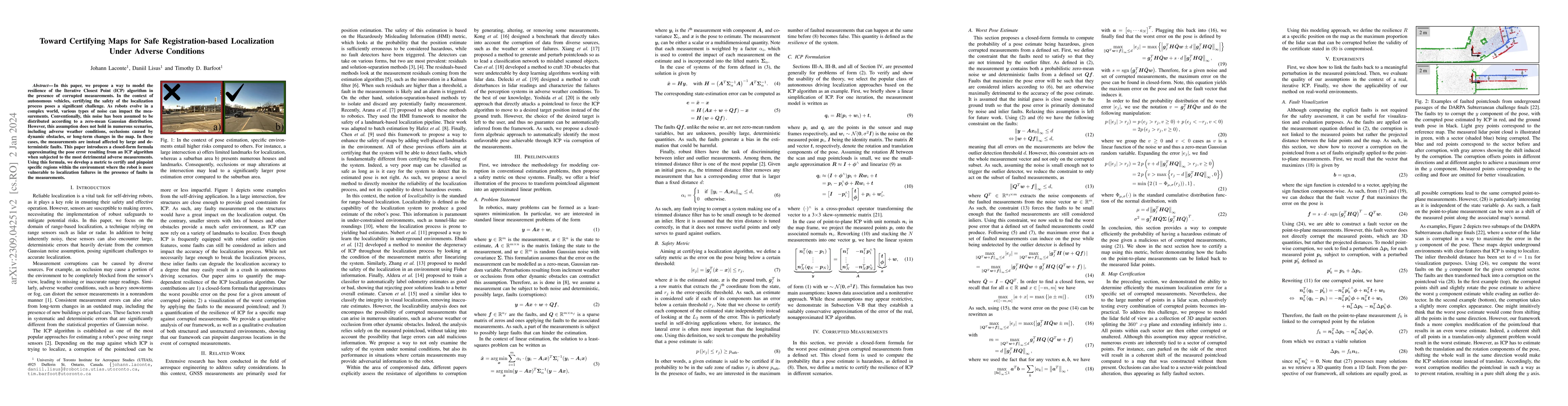 Thumbnail for Toward Certifying Maps for Safe Registration-based Localization Under
  Adverse Conditions