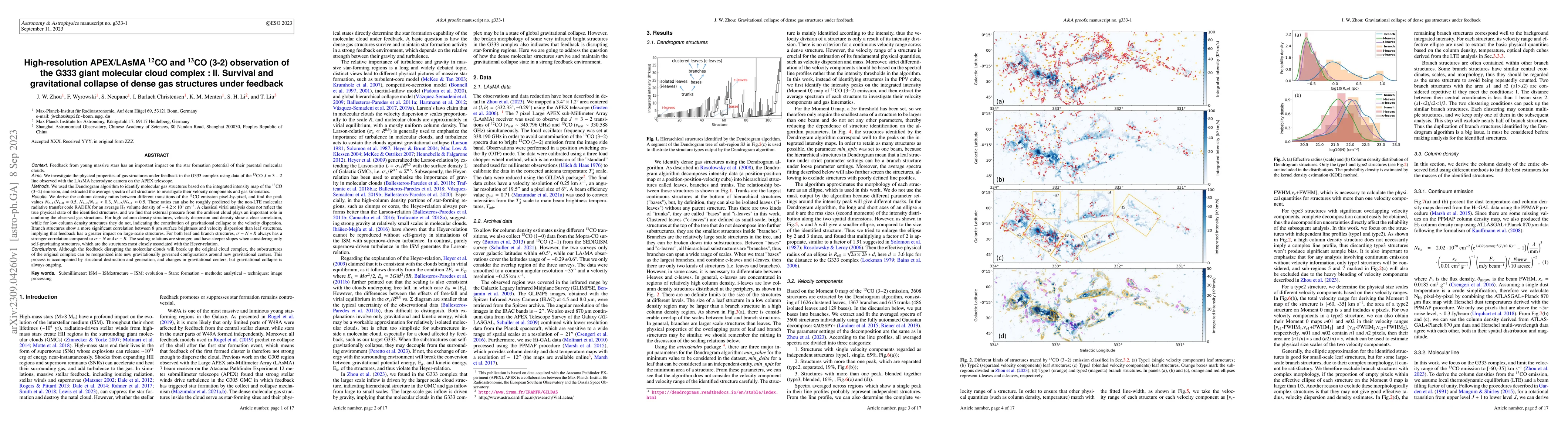 Thumbnail for High-resolution APEX/LAsMA $^{12}$CO and $^{13}$CO (3-2) observation of
  the G333 giant molecular cloud complex : II. Survival and gravitational
  collapse of dense gas structures under feedback