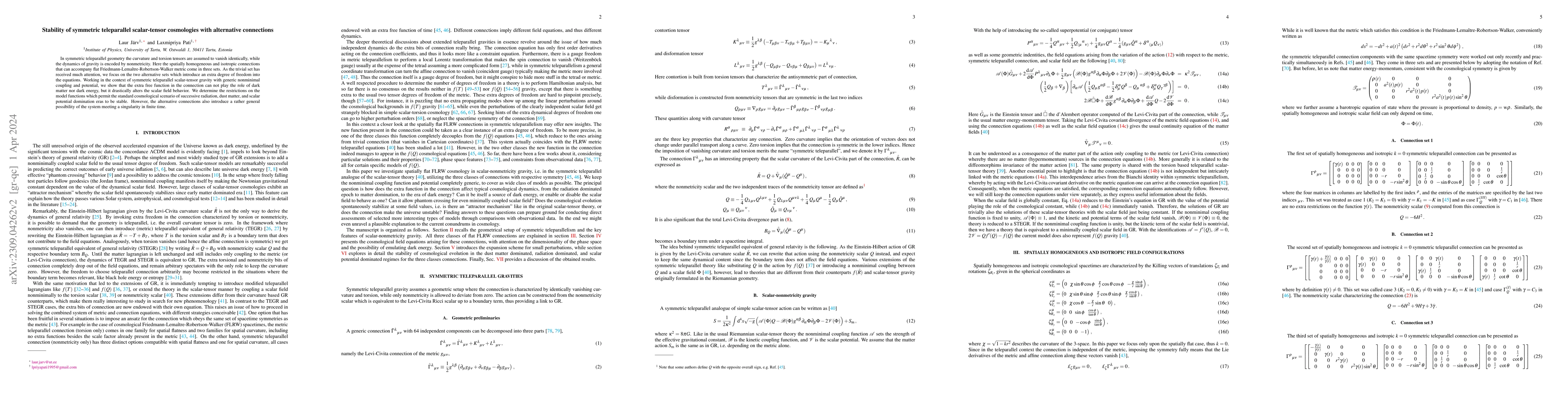 Thumbnail for Stability of symmetric teleparallel scalar-tensor cosmologies with
  alternative connections