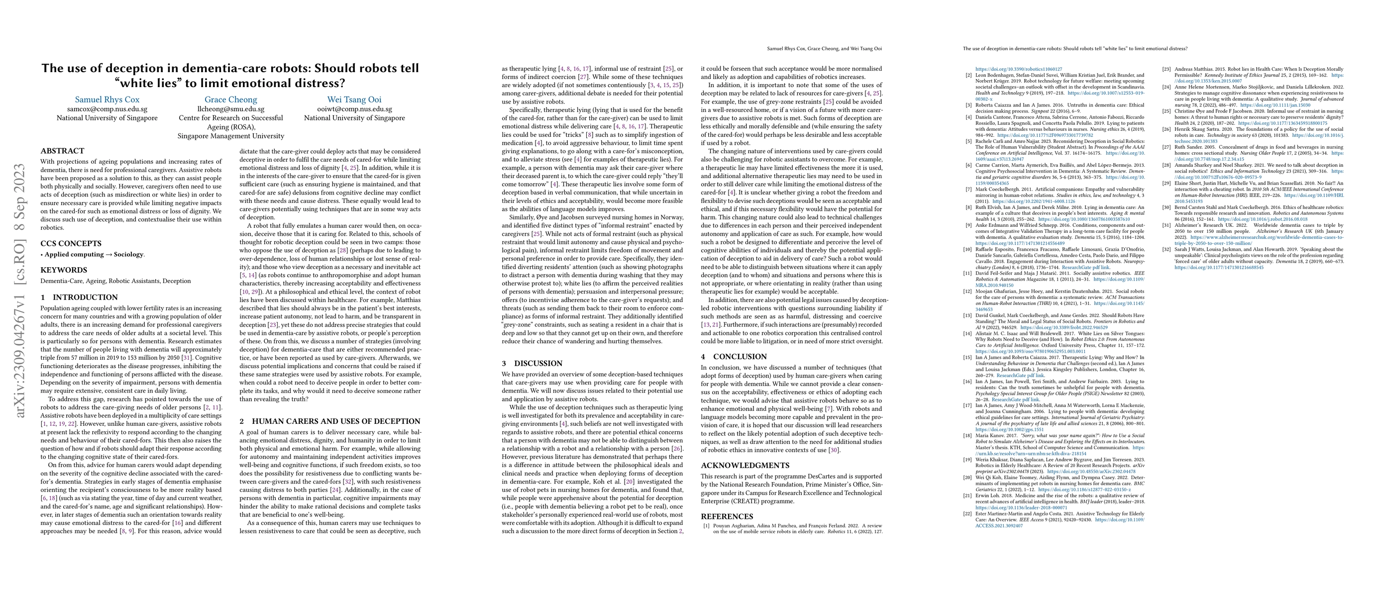 Thumbnail for The use of deception in dementia-care robots: Should robots tell "white
  lies" to limit emotional distress?