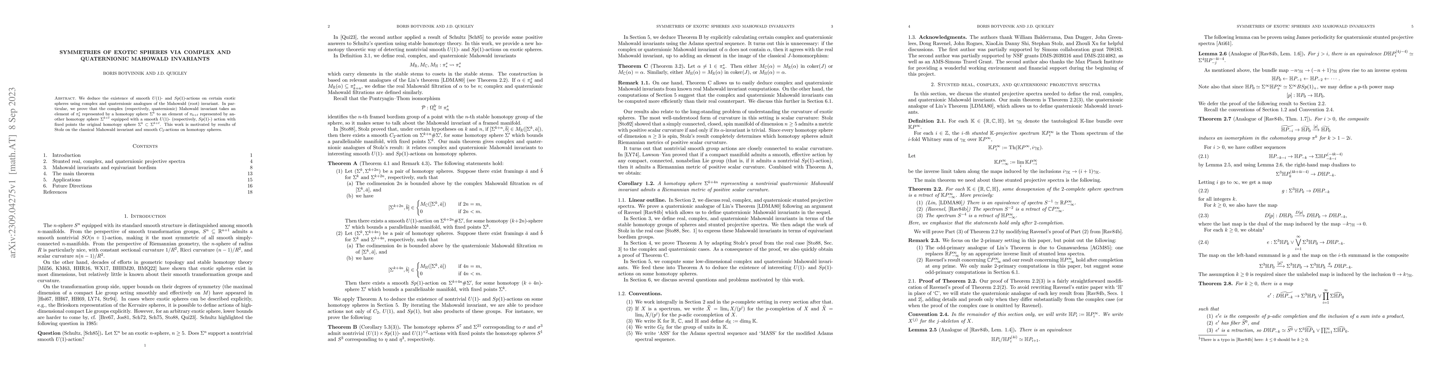 Thumbnail for Symmetries of exotic spheres via complex and quaternionic Mahowald
  invariants