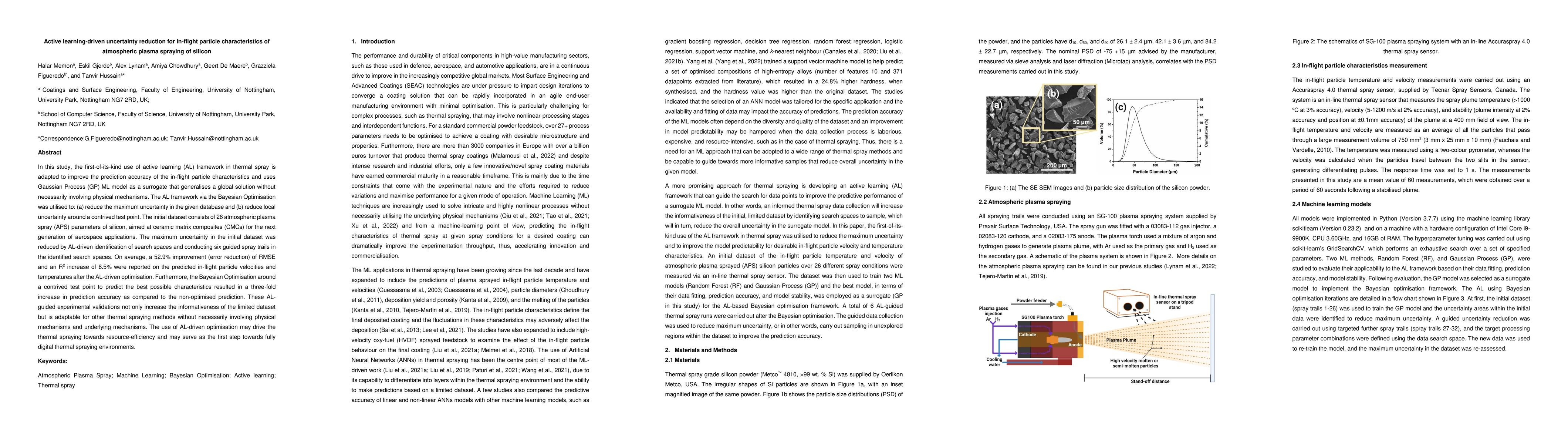 Thumbnail for Active learning-driven uncertainty reduction for in-flight particle
  characteristics of atmospheric plasma spraying of silicon