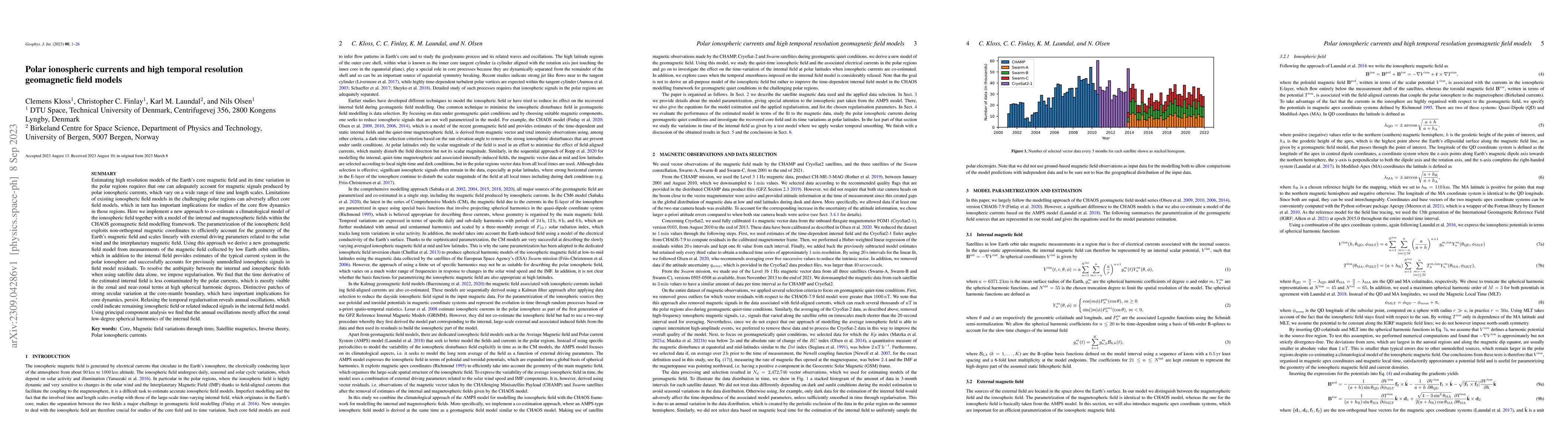 Thumbnail for Polar ionospheric currents and high temporal resolution geomagnetic
  field models