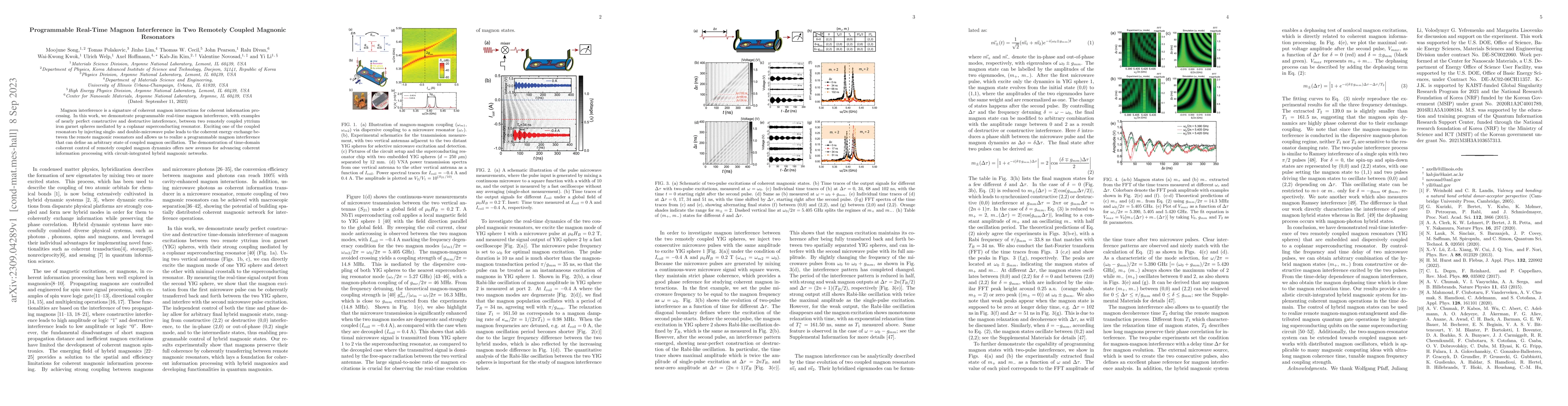 Thumbnail for Programmable Real-Time Magnon Interference in Two Remotely Coupled
  Magnonic Resonators