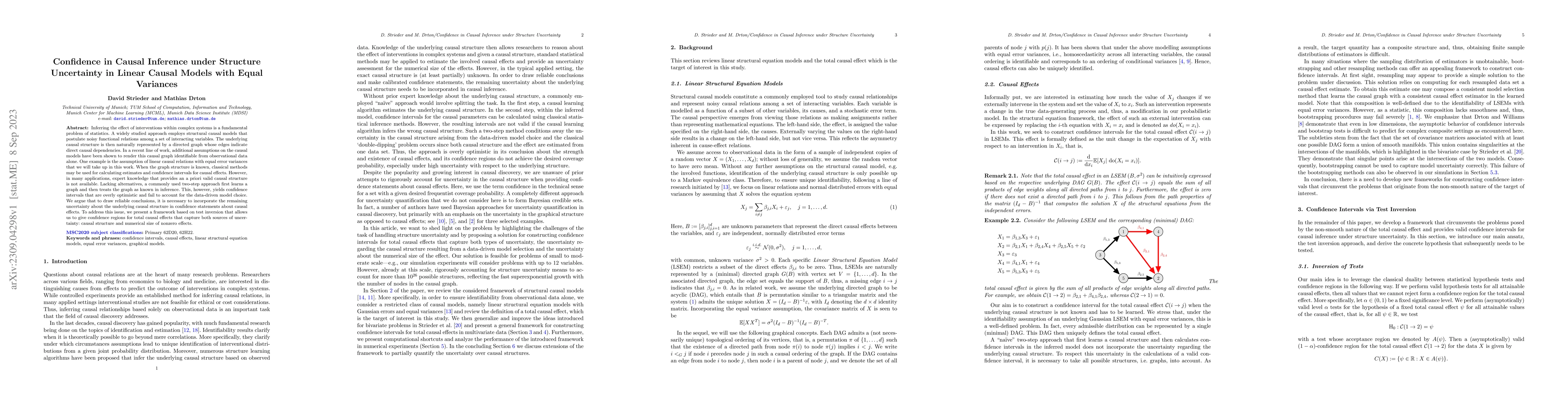 Thumbnail for Confidence in Causal Inference under Structure Uncertainty in Linear
  Causal Models with Equal Variances