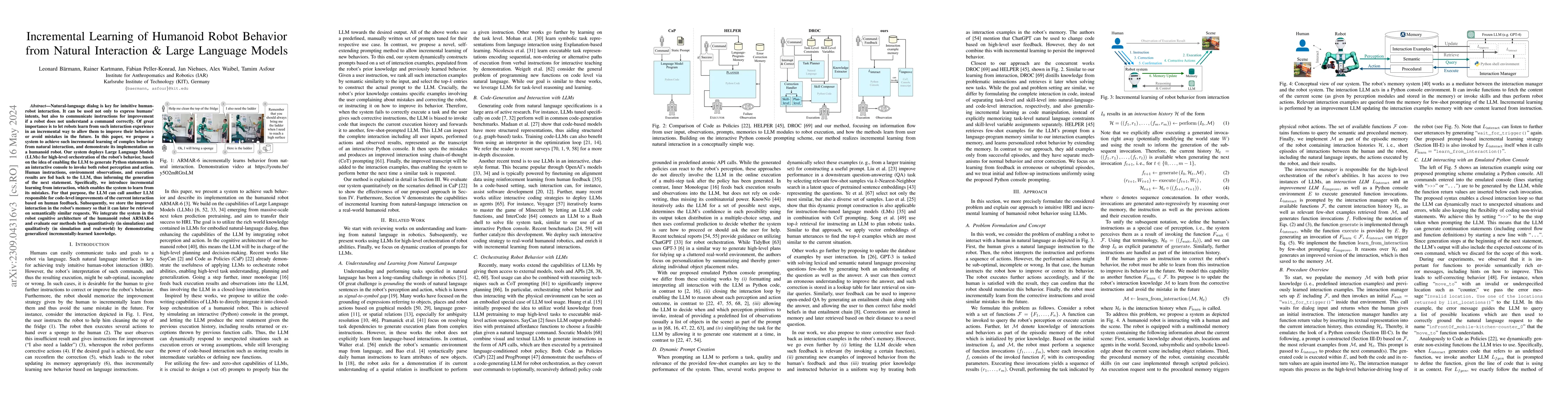 Thumbnail for Incremental Learning of Humanoid Robot Behavior from Natural Interaction
  and Large Language Models