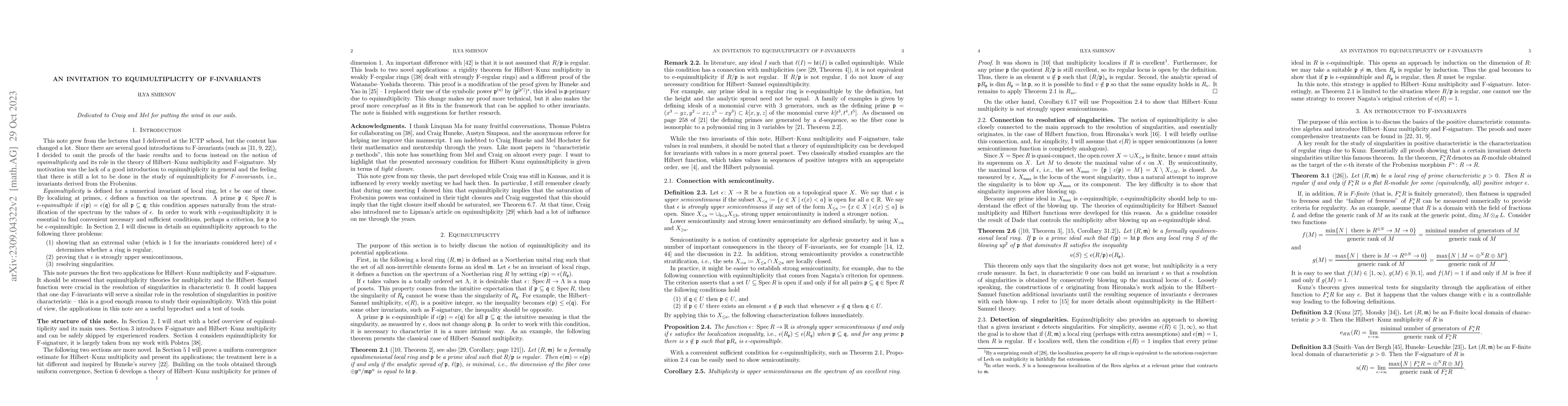 Thumbnail for An invitation to equimultiplicity of F-invariants