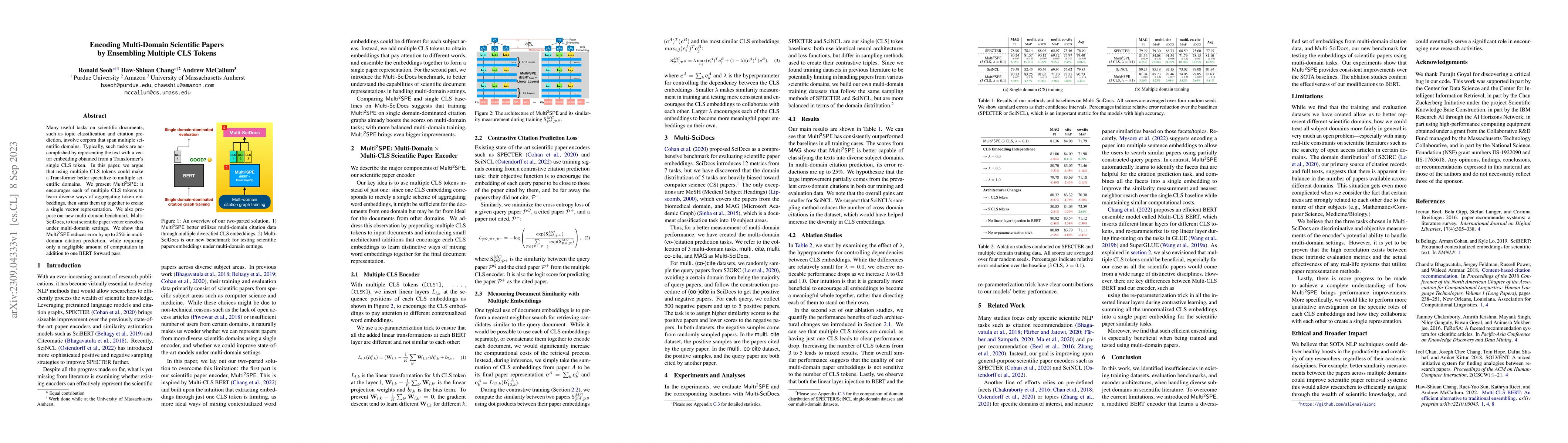 Thumbnail for Encoding Multi-Domain Scientific Papers by Ensembling Multiple CLS
  Tokens