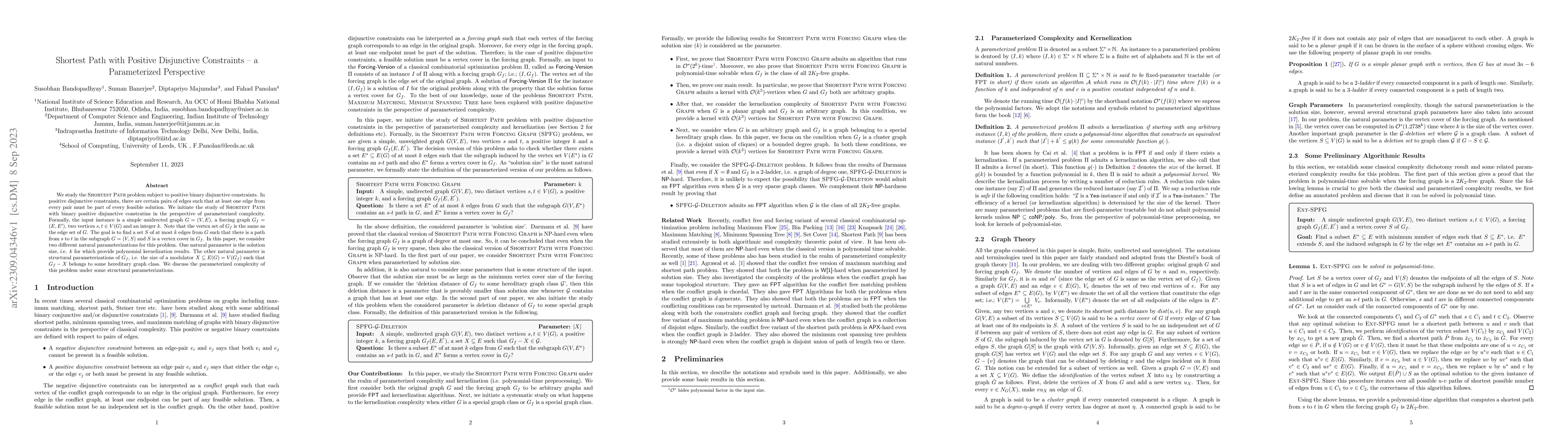 Thumbnail for Shortest Path with Positive Disjunctive Constraints -- a Parameterized
  Perspective