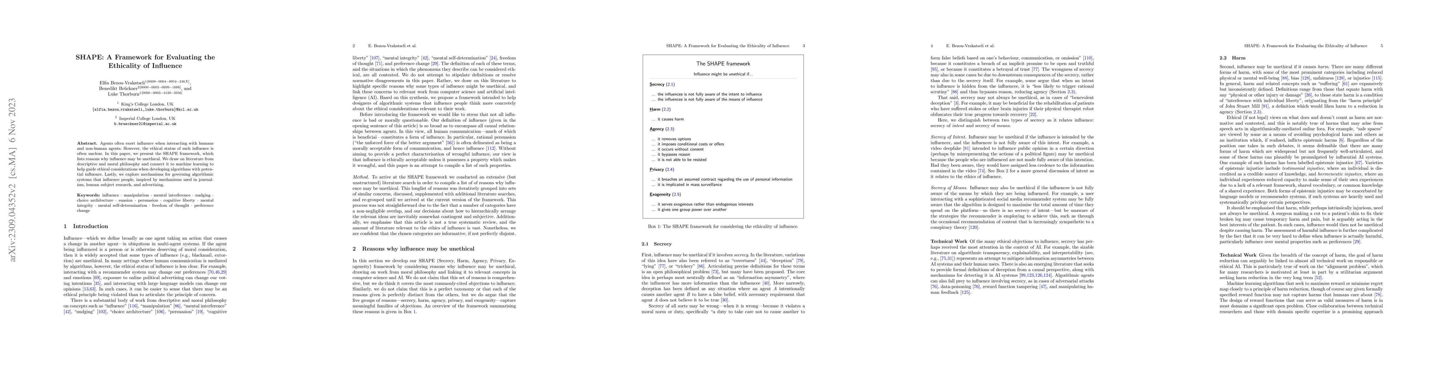 Thumbnail for SHAPE: A Framework for Evaluating the Ethicality of Influence