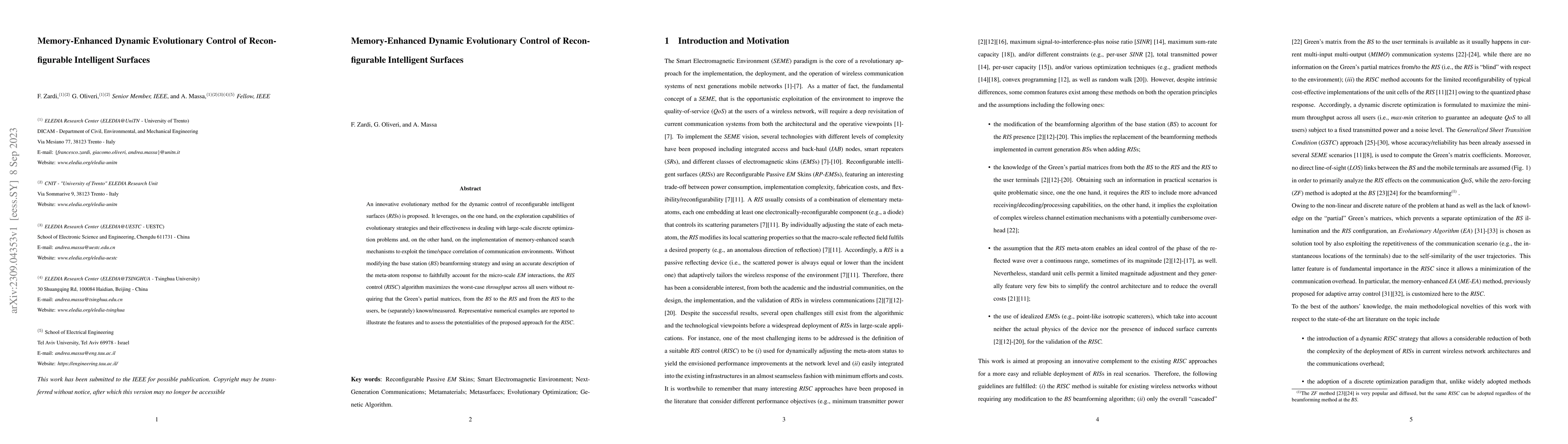 Thumbnail for Memory-Enhanced Dynamic Evolutionary Control of Reconfigurable
  Intelligent Surfaces
