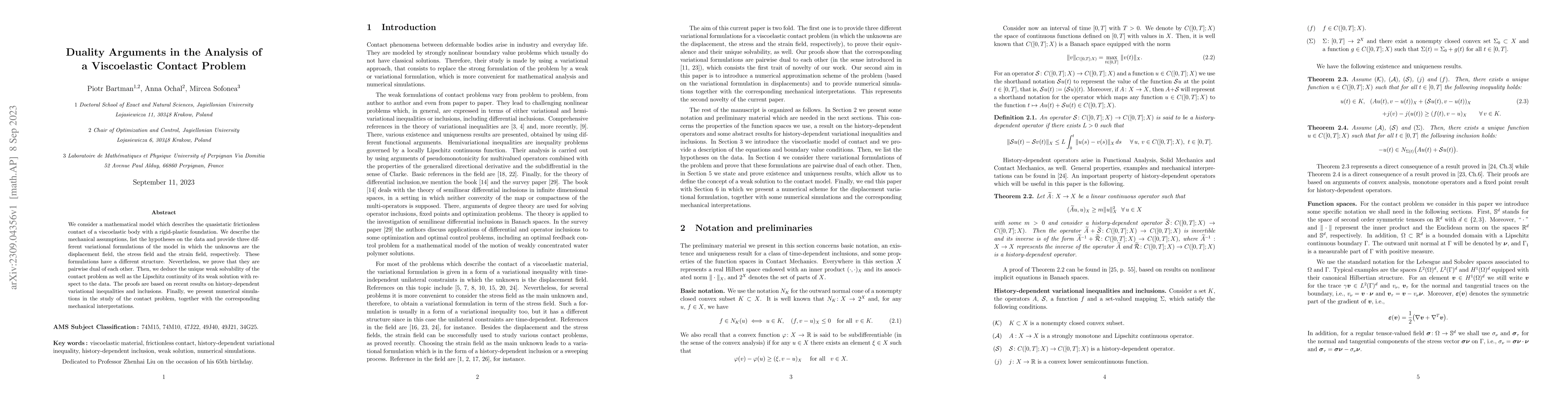 Thumbnail for Duality Arguments in the Analysis of a Viscoelastic Contact Problem