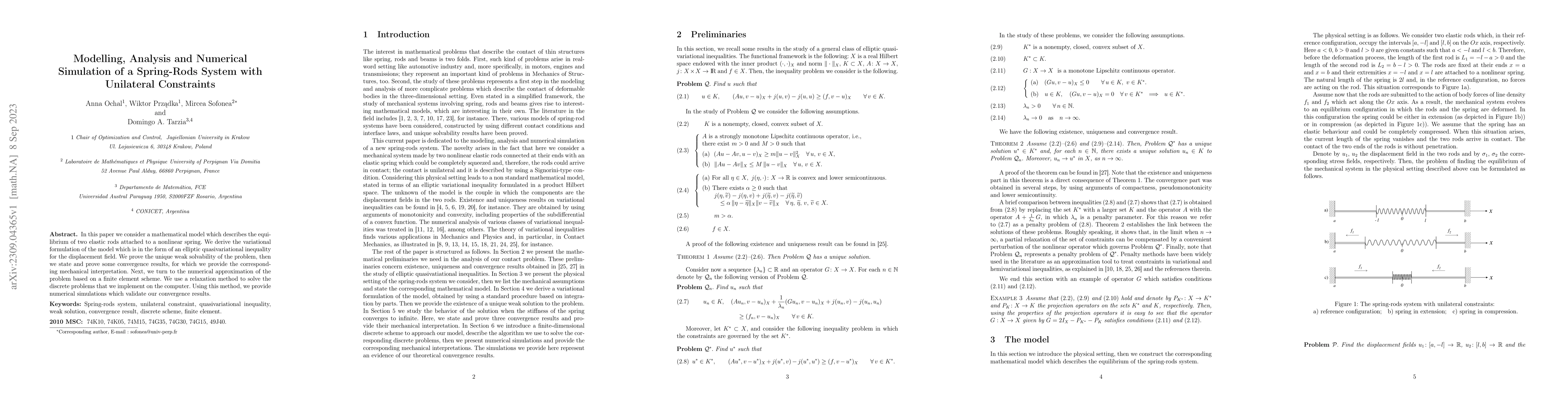 Thumbnail for Modelling, Analysis and Numerical Simulation of a Spring-Rods System
  with Unilateral Constraints