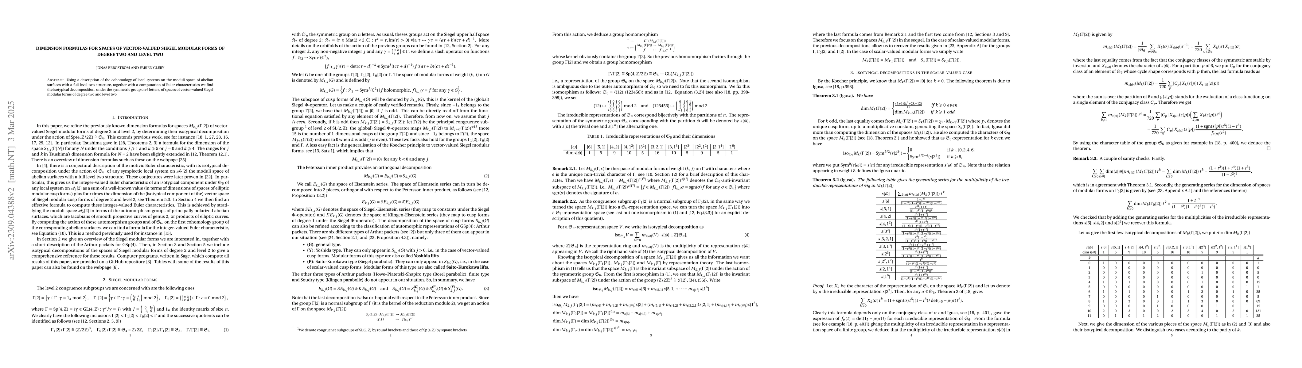 Thumbnail for Dimension formulas for spaces of vector-valued Siegel modular forms of
  degree two and level two