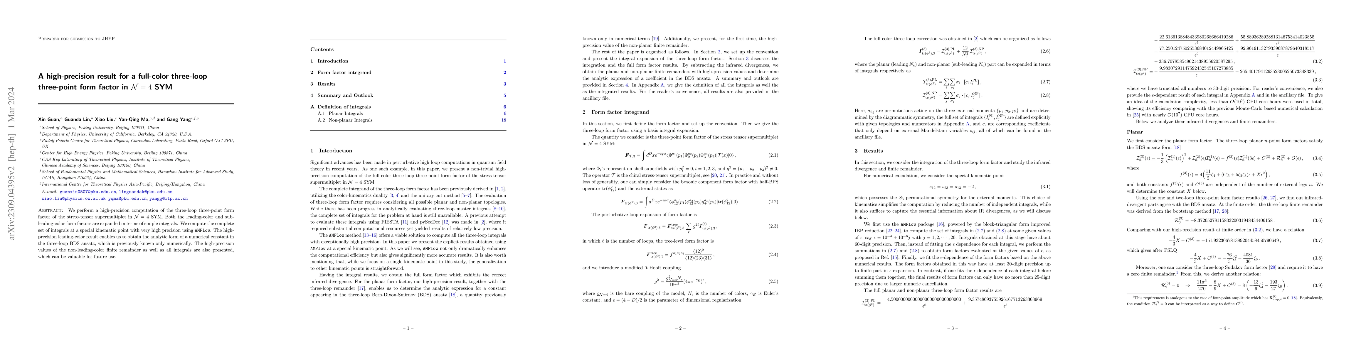 Thumbnail for A high-precision result for a full-color three-loop three-point form
  factor in ${\cal N}=4$ SYM