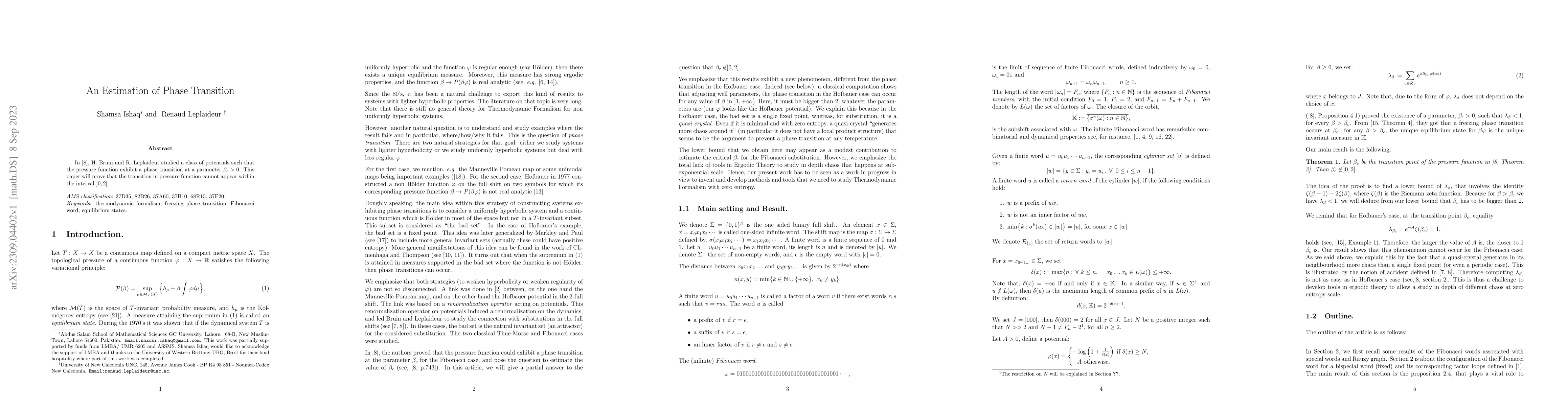 Thumbnail for An Estimation of Phase Transition