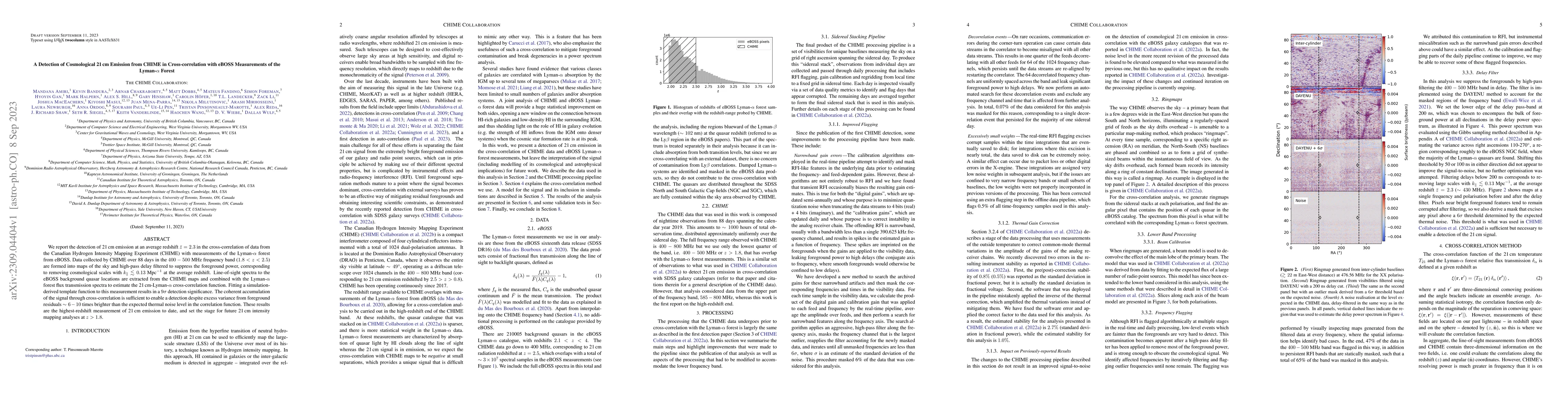 Thumbnail for A Detection of Cosmological 21 cm Emission from CHIME in
  Cross-correlation with eBOSS Measurements of the Lyman-$\alpha$ Forest