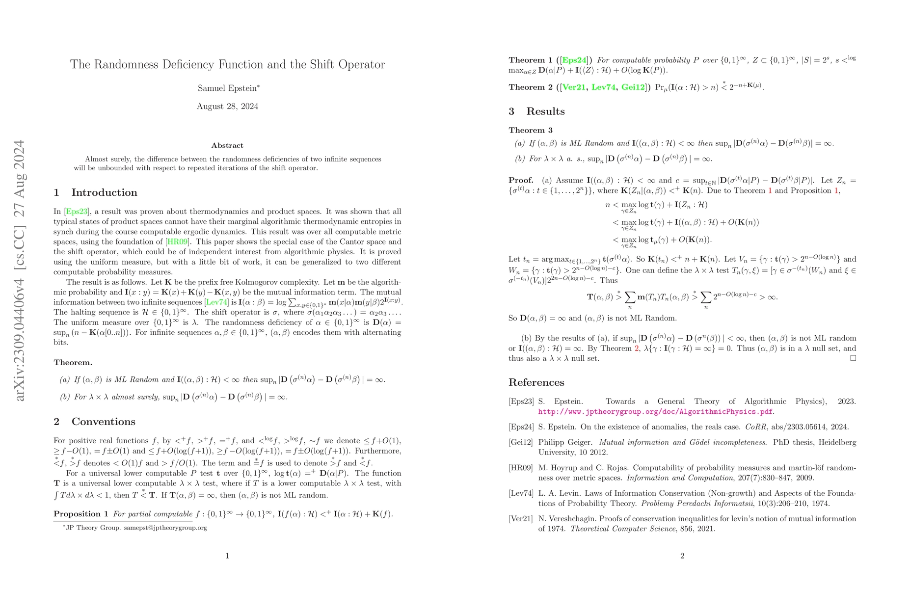 Thumbnail for The Randomness Deficiency Function and the Shift Operator
