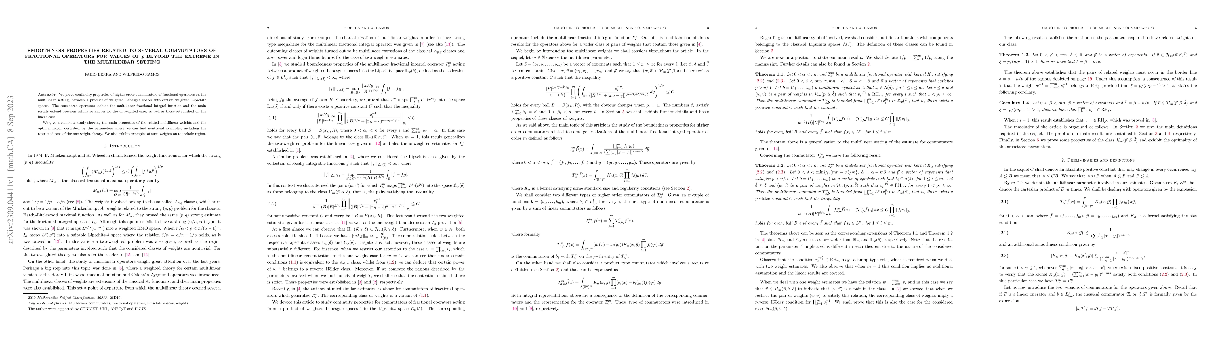 Thumbnail for Smoothness properties related to several commutators of fractional
  operators for values of $\boldsymbol{p}$ beyond the extreme in the
  multilinear setting