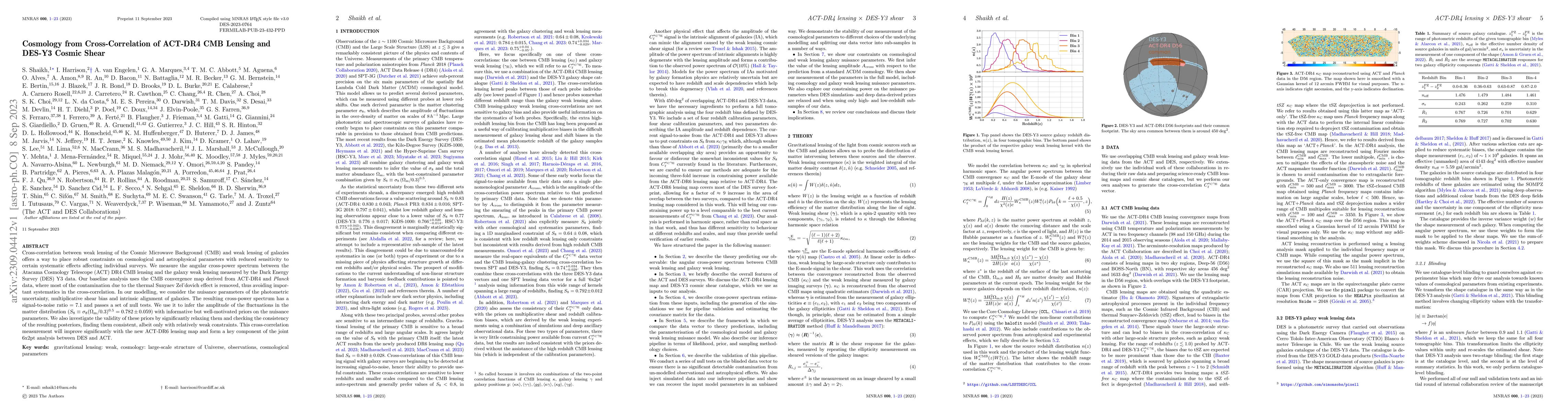 Thumbnail for Cosmology from Cross-Correlation of ACT-DR4 CMB Lensing and DES-Y3
  Cosmic Shear