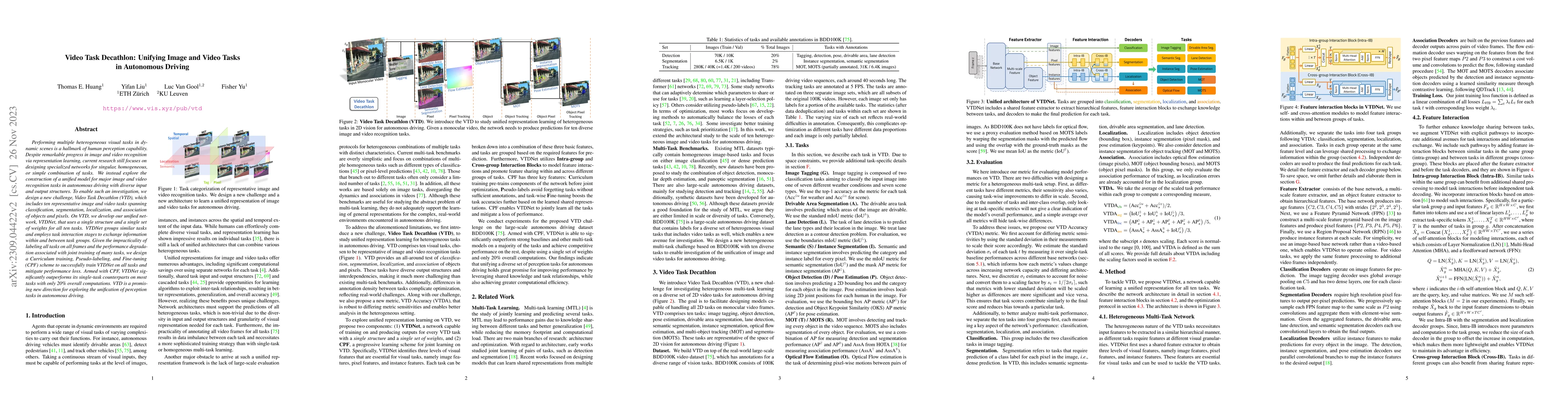 Thumbnail for Video Task Decathlon: Unifying Image and Video Tasks in Autonomous
  Driving