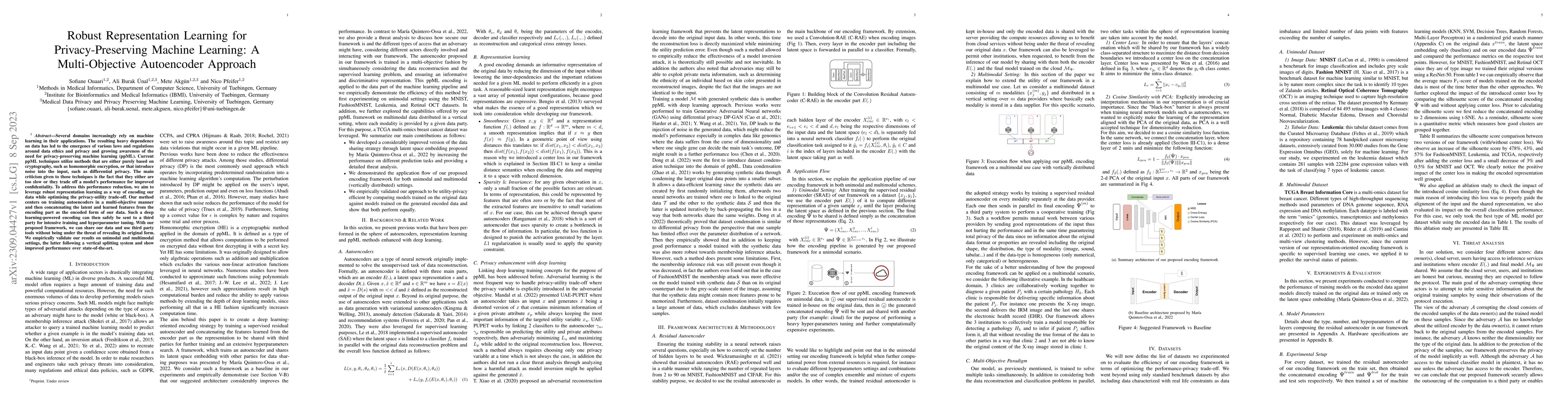 Thumbnail for Robust Representation Learning for Privacy-Preserving Machine Learning:
  A Multi-Objective Autoencoder Approach