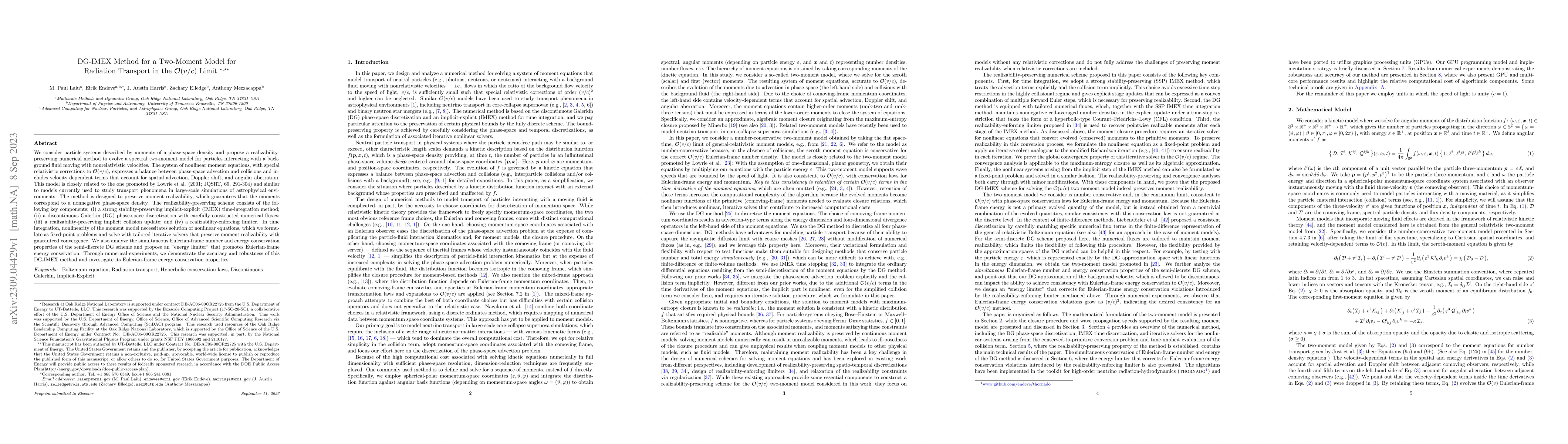 Thumbnail for DG-IMEX Method for a Two-Moment Model for Radiation Transport in the
  $\mathcal{O}(v/c)$ Limit