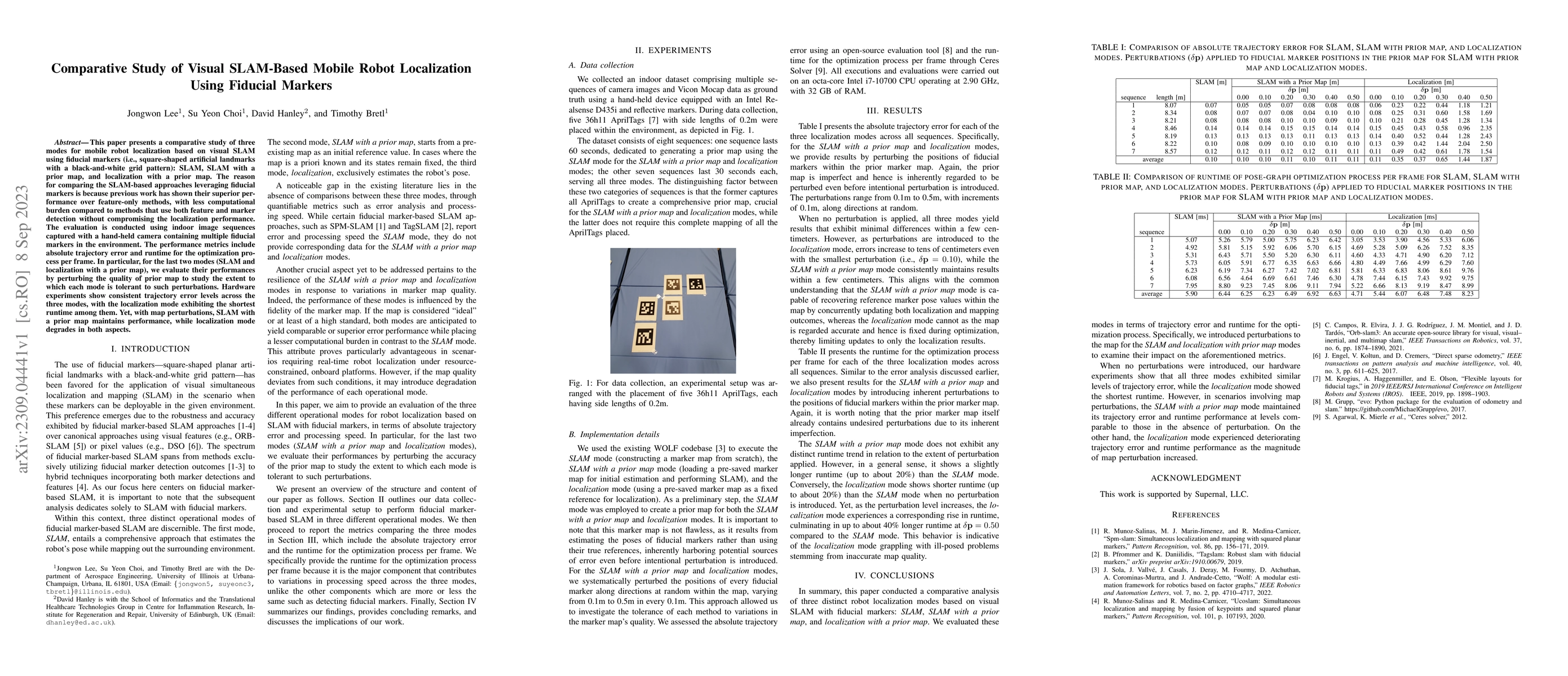 Thumbnail for Comparative Study of Visual SLAM-Based Mobile Robot Localization Using
  Fiducial Markers