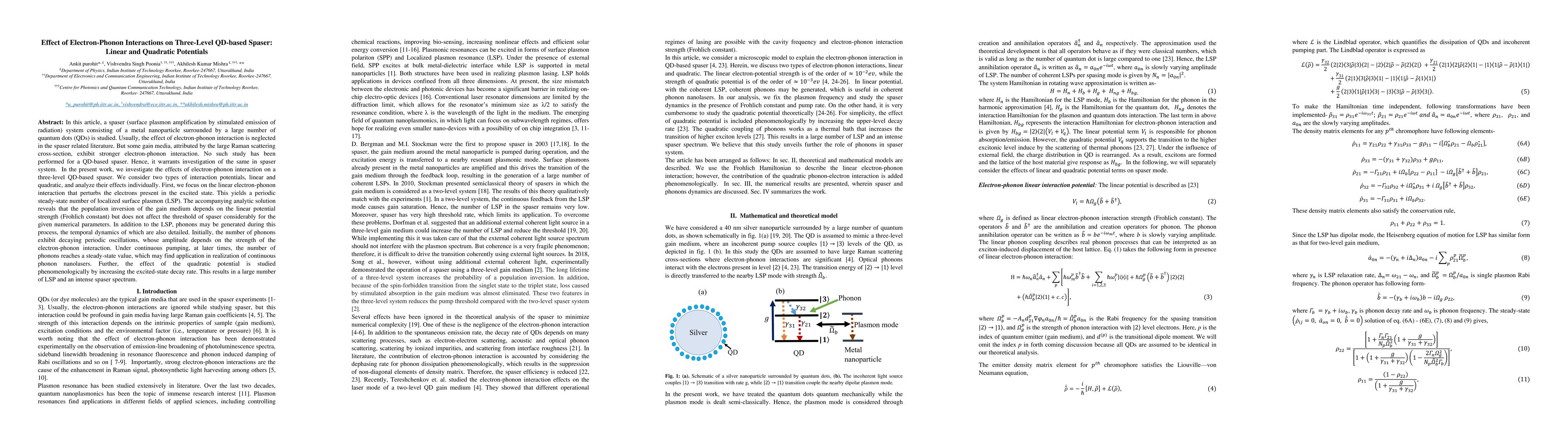 Thumbnail for Effect of Electron-Phonon Interactions on Three-Level QD-based Spaser:
  Linear and Quadratic Potentials