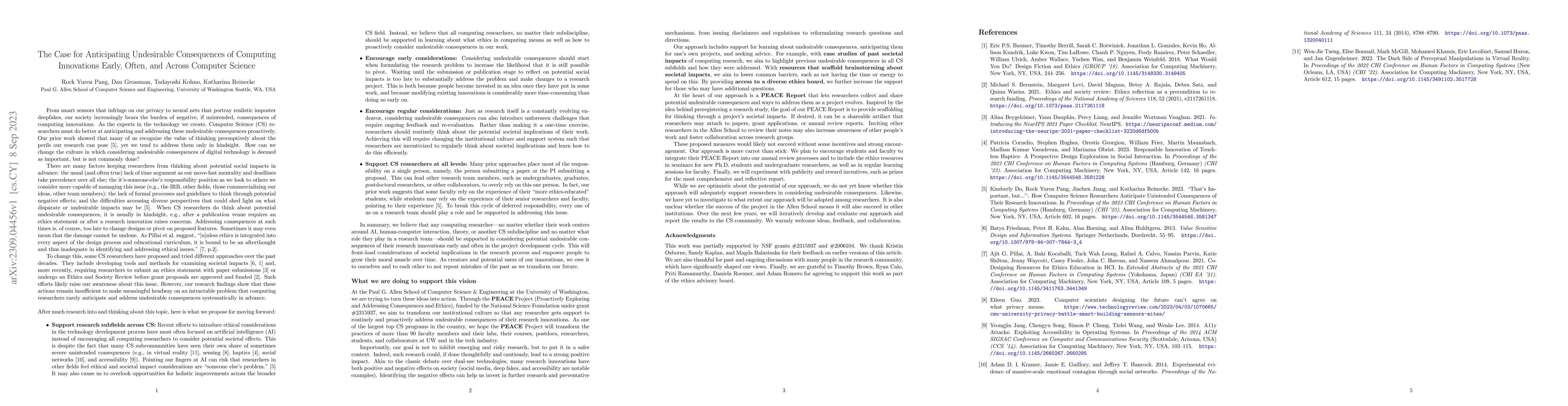 Thumbnail for The Case for Anticipating Undesirable Consequences of Computing
  Innovations Early, Often, and Across Computer Science