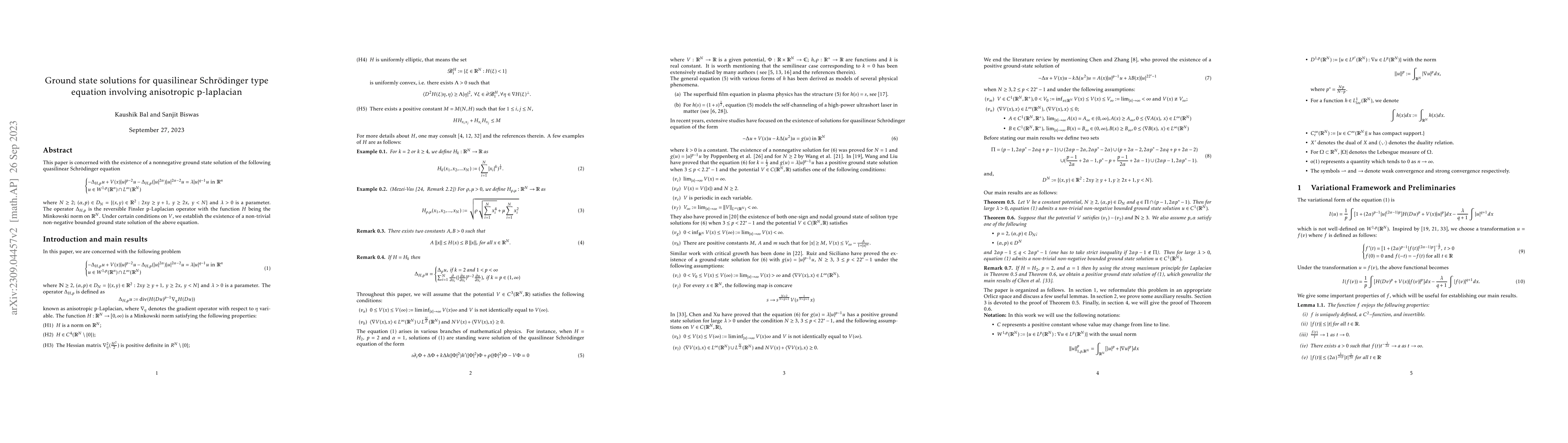 Thumbnail for Ground state solutions for quasilinear Schrodinger type equation
  involving anisotropic p-laplacian