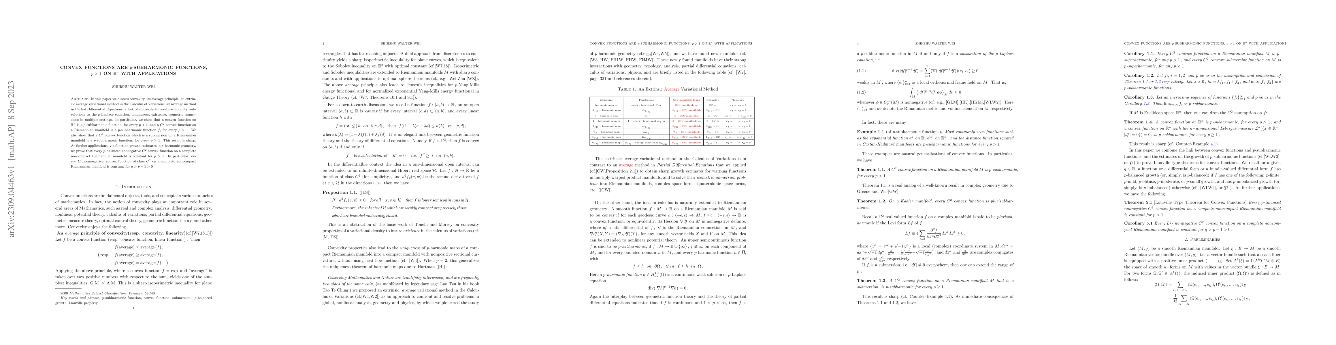 Thumbnail for Convex Functions are $p$-Subharmonic Functions, $p >1$ On $\mathbb{R}^n$
  with Applications