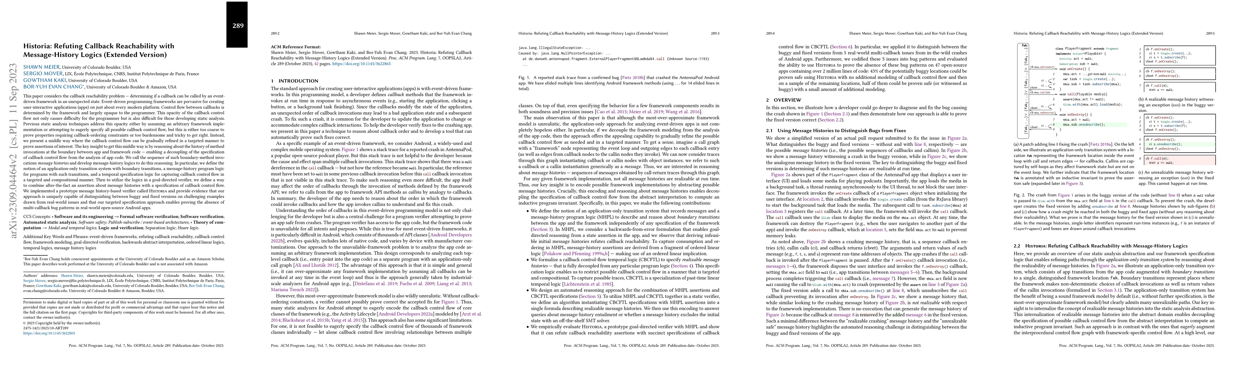 Thumbnail for Historia: Refuting Callback Reachability with Message-History Logics
  (Extended Version)