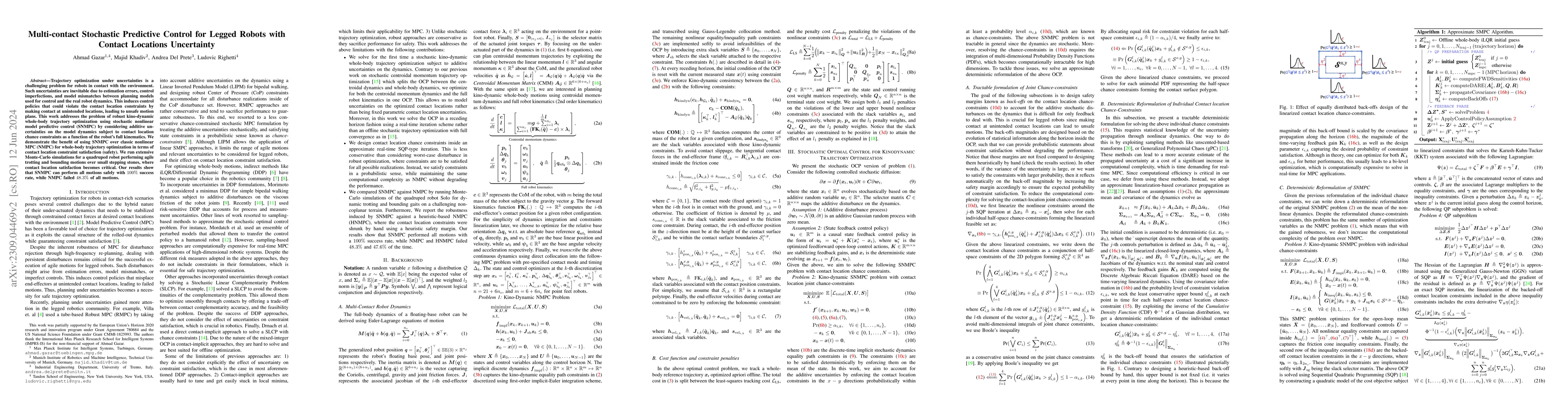 Thumbnail for Multi-contact Stochastic Predictive Control for Legged Robots with
  Contact Locations Uncertainty