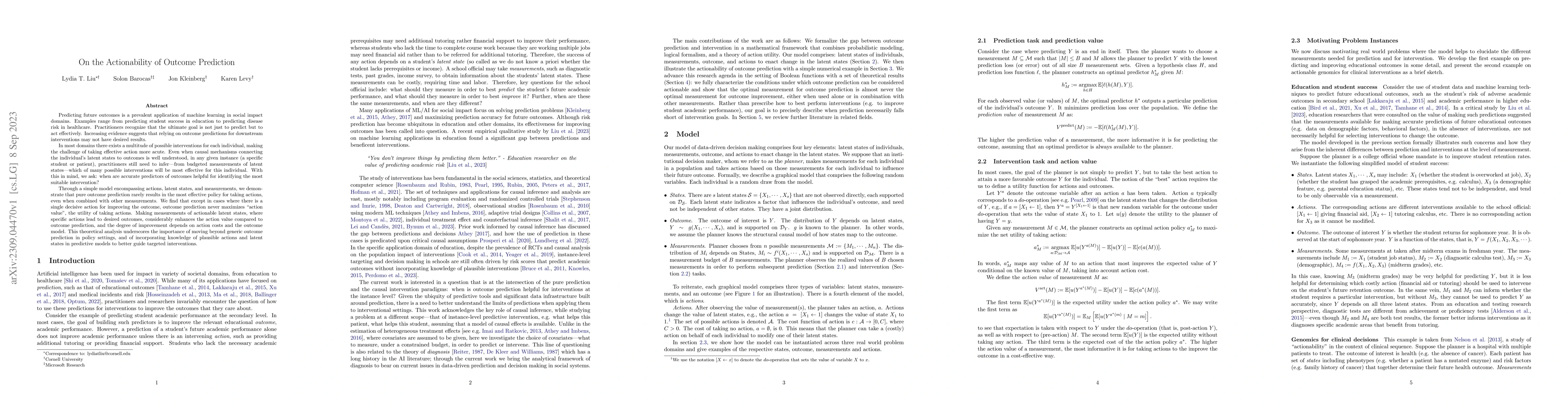 Thumbnail for On the Actionability of Outcome Prediction