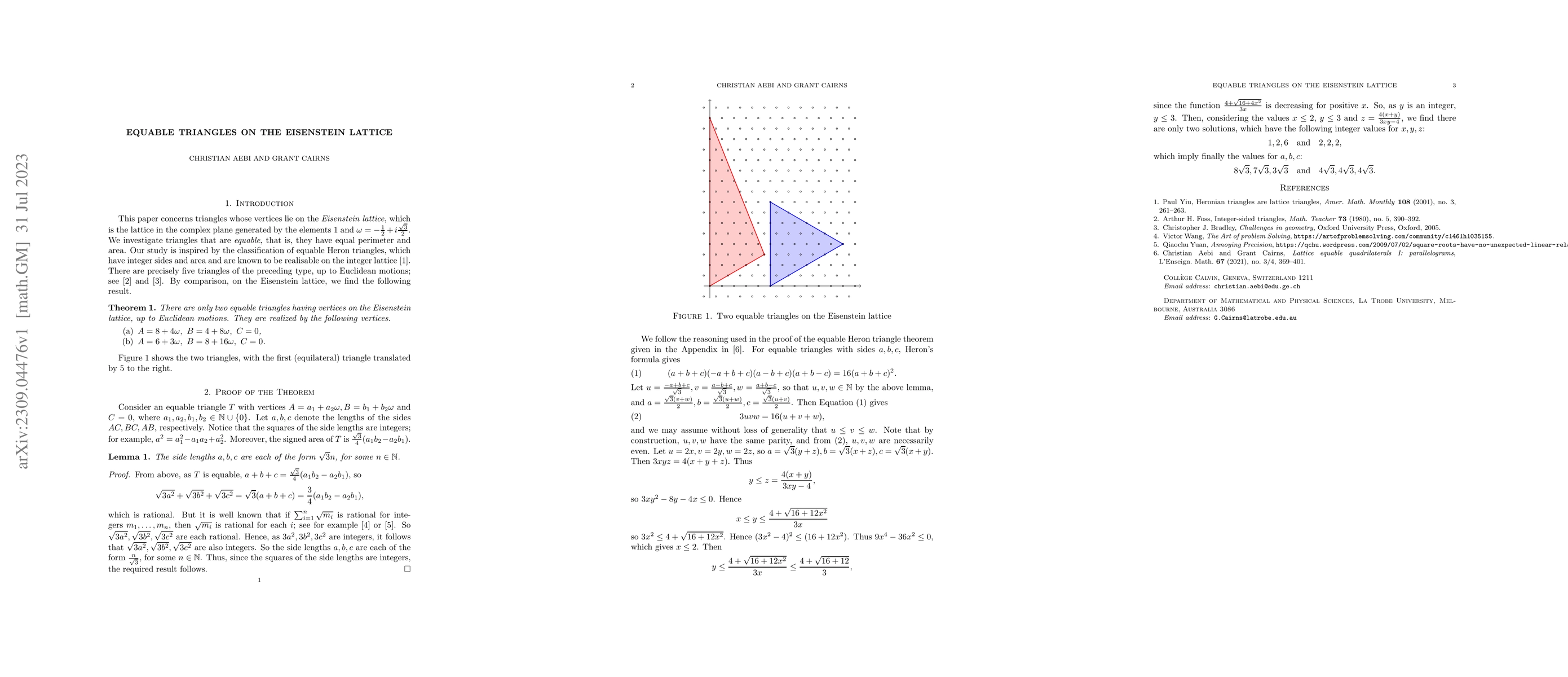 Thumbnail for Equable Triangles on the Eisenstein Lattice