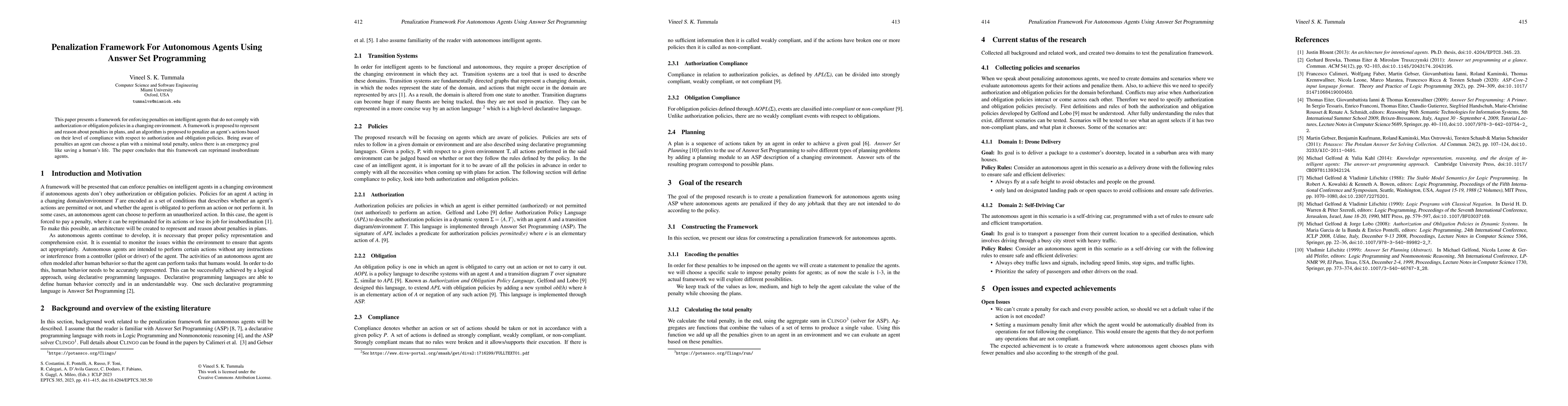 Thumbnail for Penalization Framework For Autonomous Agents Using Answer Set
  Programming