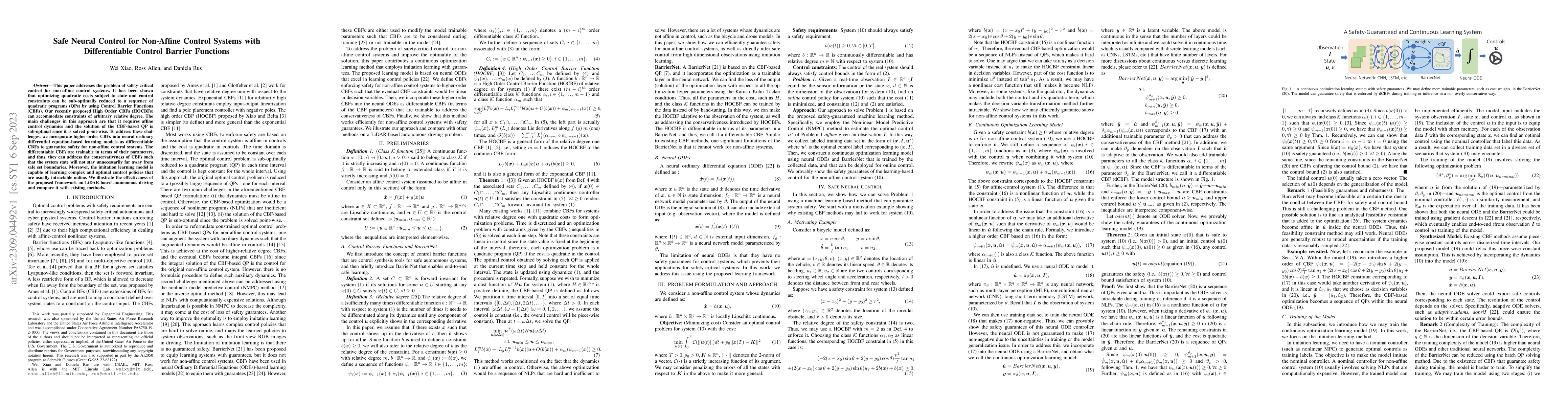 Thumbnail for Safe Neural Control for Non-Affine Control Systems with Differentiable
  Control Barrier Functions