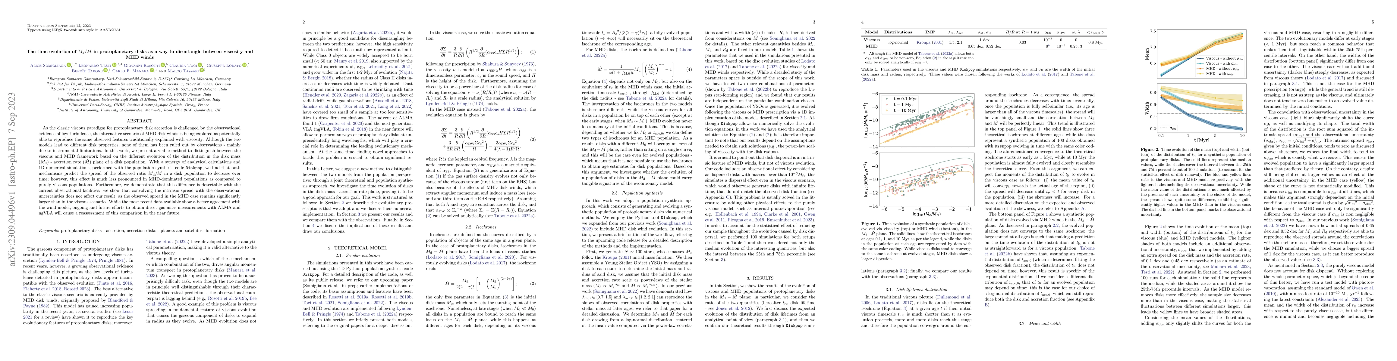 Thumbnail for The time evolution of $M_{\mathrm{d}}/\dot M$ in protoplanetary discs as
  a way to disentangle between viscosity and MHD winds