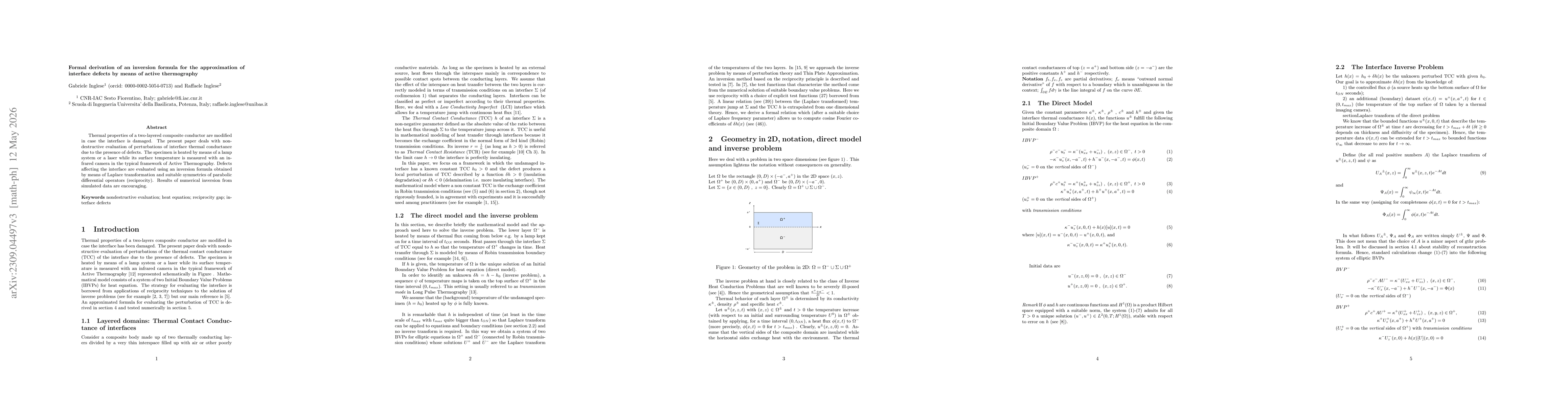 Thumbnail for Formal derivation of an inversion formula for the approximation of
  interface defects by means of active thermography