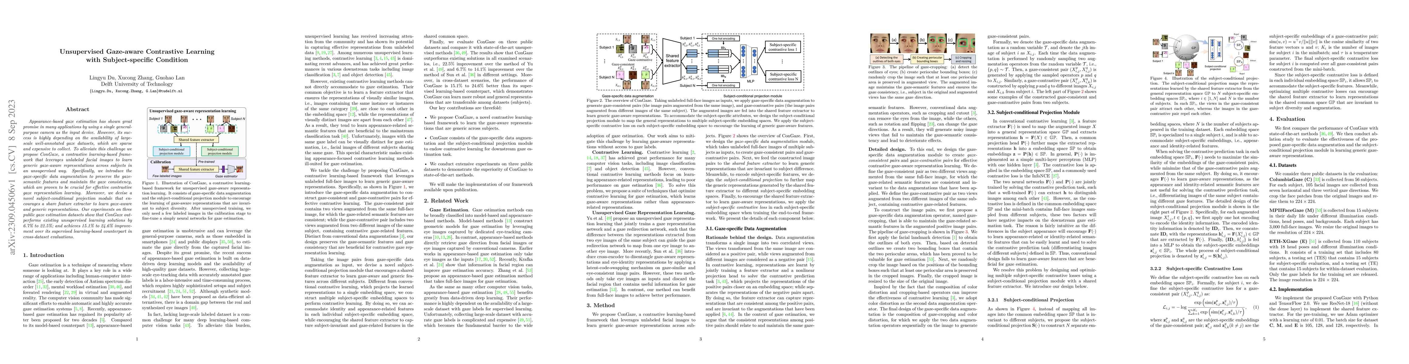 Thumbnail for Unsupervised Gaze-aware Contrastive Learning with Subject-specific
  Condition