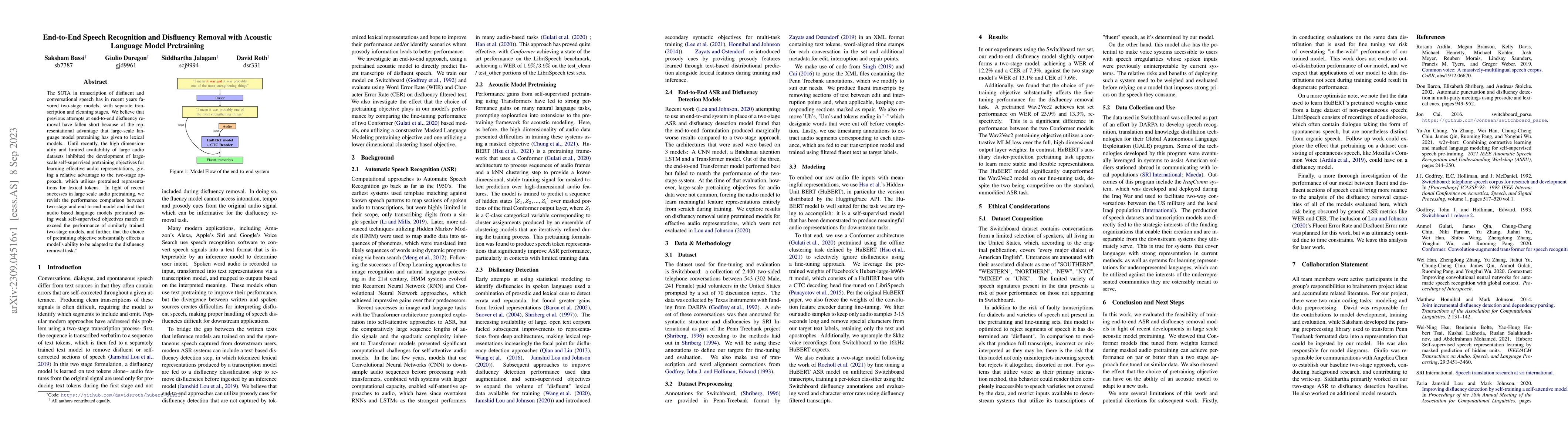 Thumbnail for End-to-End Speech Recognition and Disfluency Removal with Acoustic
  Language Model Pretraining