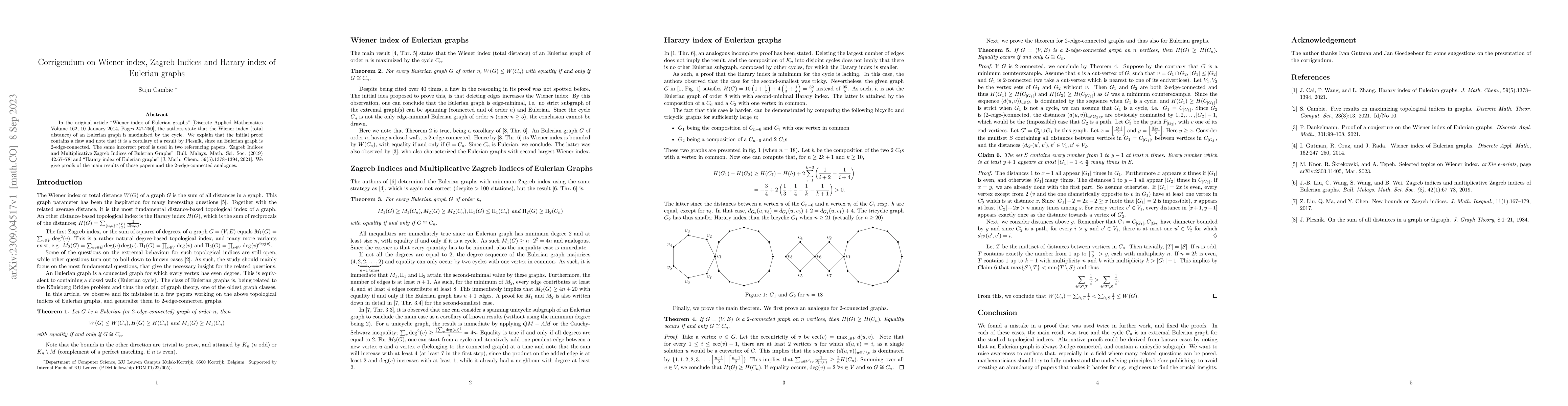 Thumbnail for Corrigendum on Wiener index, Zagreb Indices and Harary index of Eulerian
  graphs