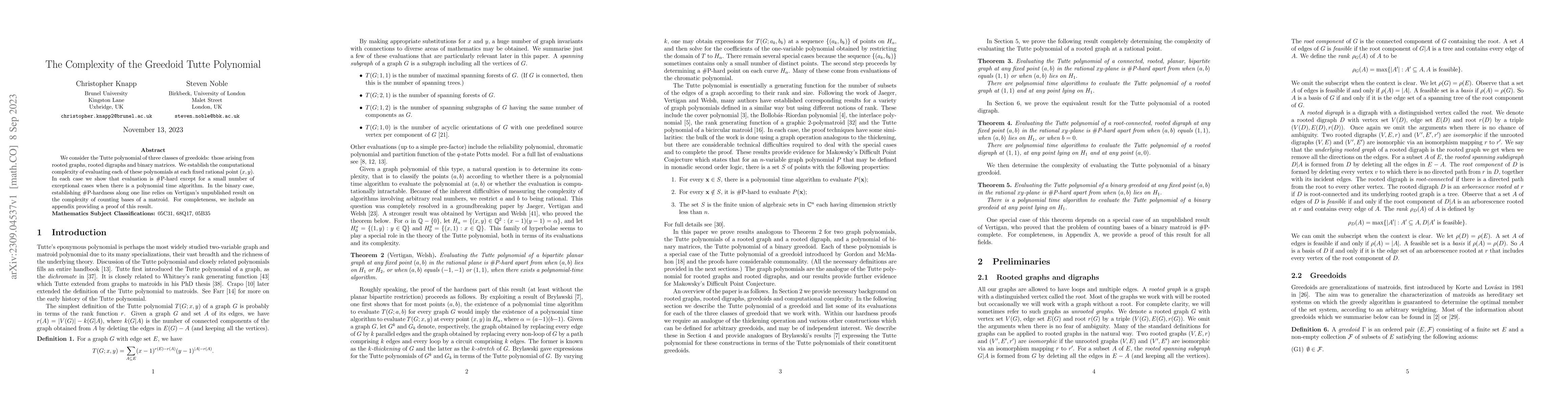 Thumbnail for The complexity of the greedoid Tutte polynomial
