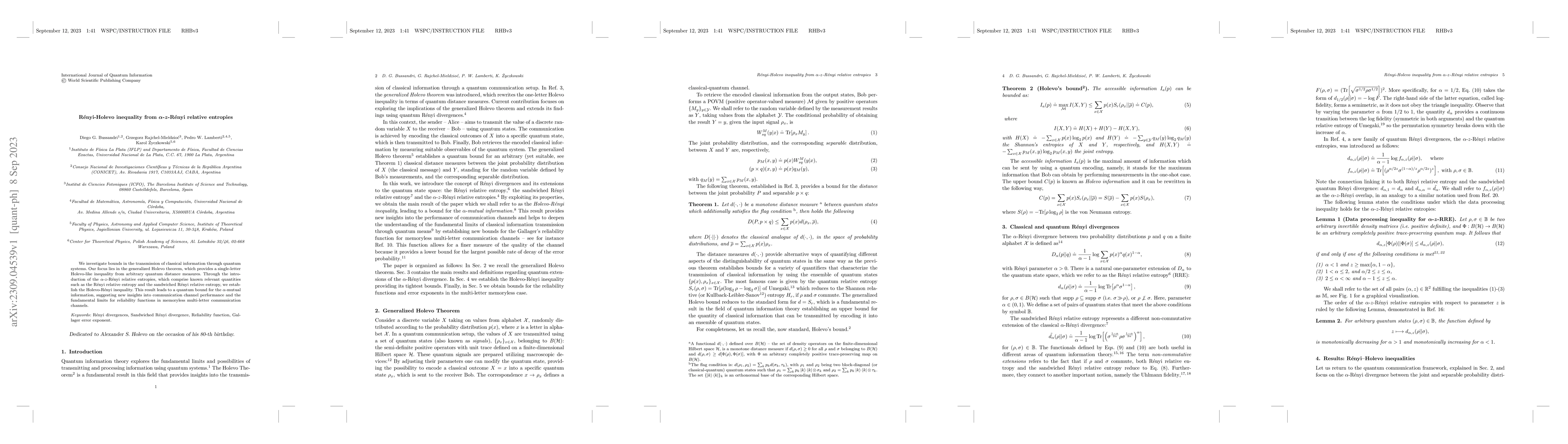 Thumbnail for R\'enyi-Holevo inequality from $\alpha$-$z$-R\'enyi relative entropies