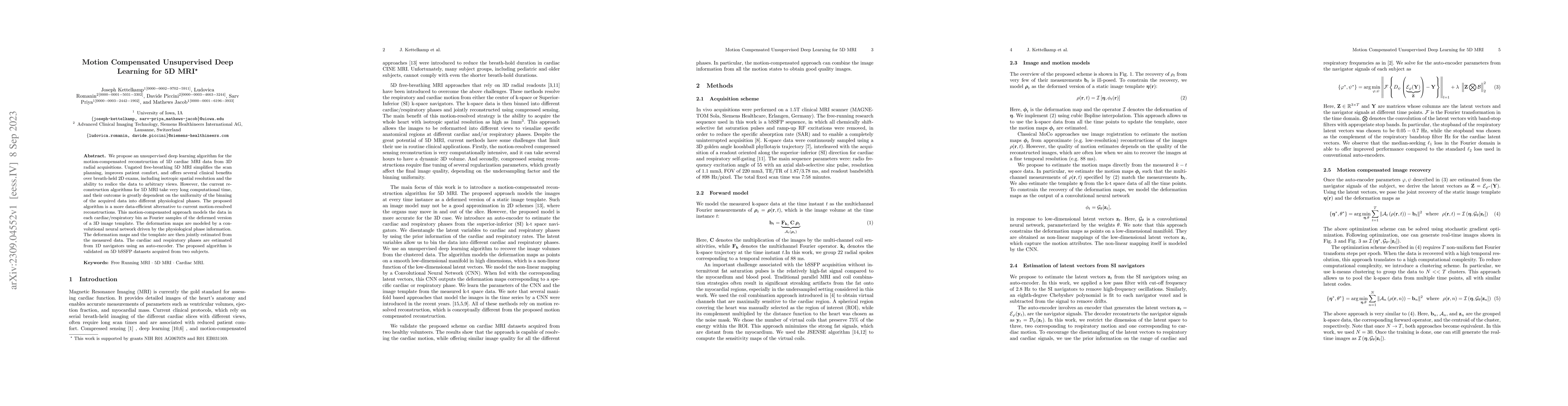 Thumbnail for Motion Compensated Unsupervised Deep Learning for 5D MRI