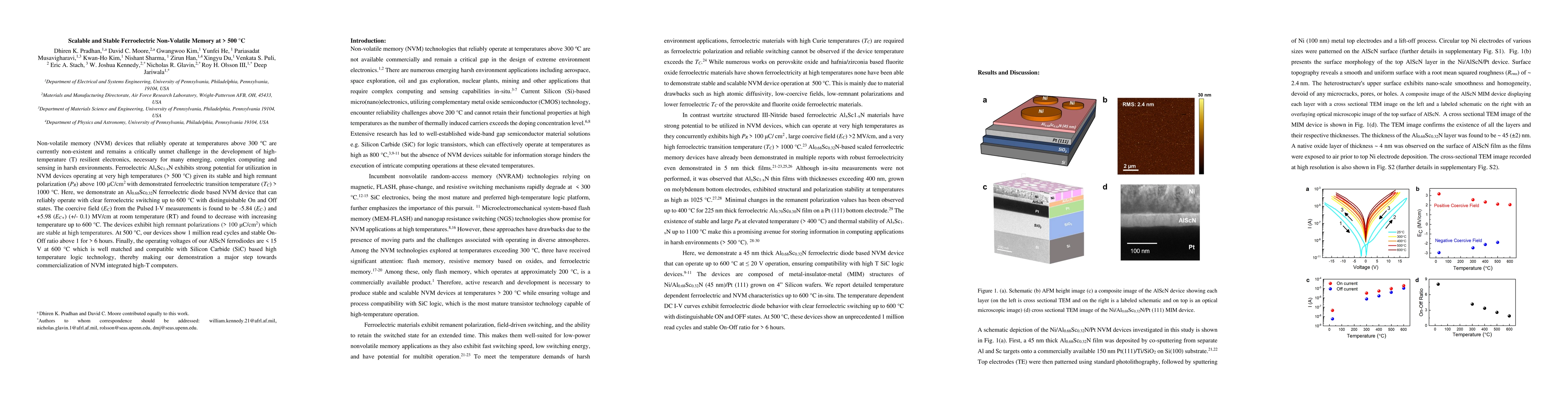 Thumbnail for Scalable and Stable Ferroelectric Non-Volatile Memory at > 500 $^\circ$C
