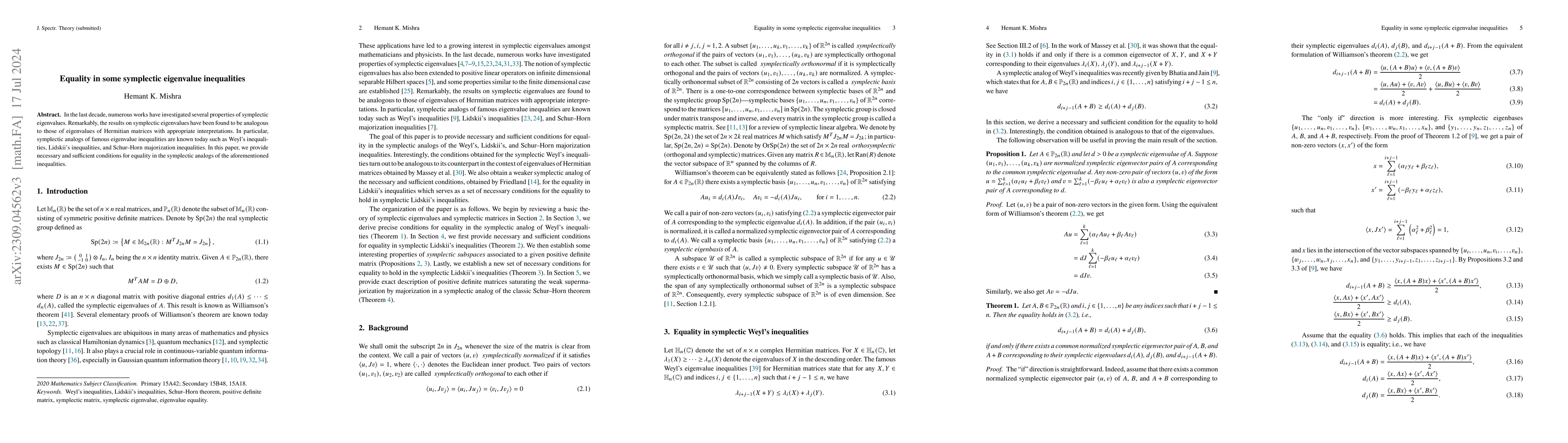 Thumbnail for Equality in some symplectic eigenvalue inequalities